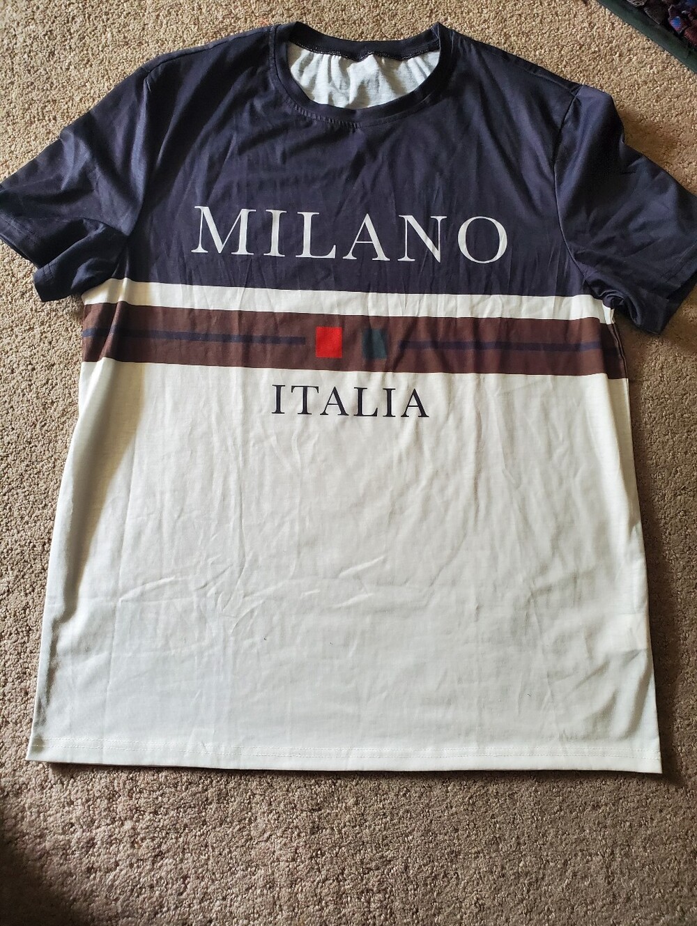 Milano Colorblock Short-Sleeve Tee in Navy, White & Brown with Red Accent